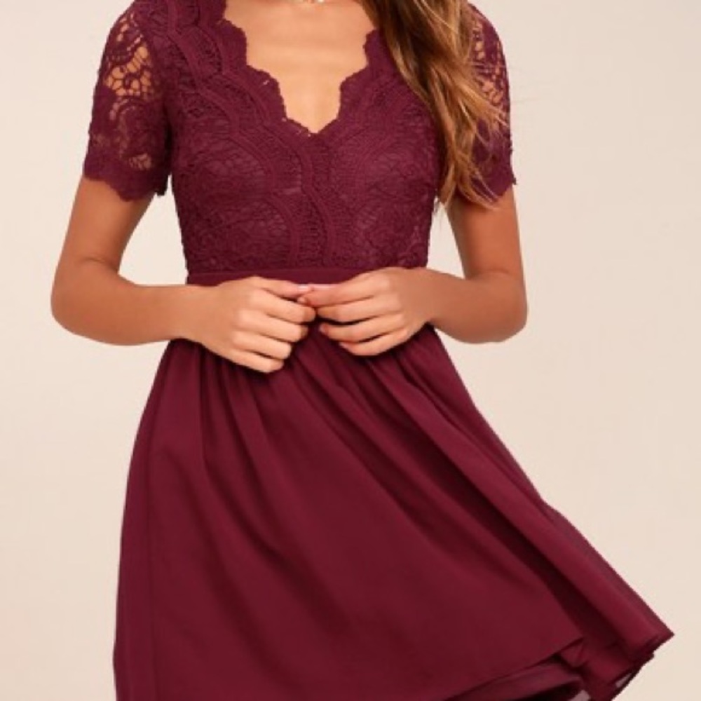 NWOT Lulus Burgundy Lace Skater Dress Size M